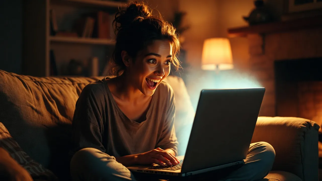 Model setting up her streaming equipment for a Camirada session