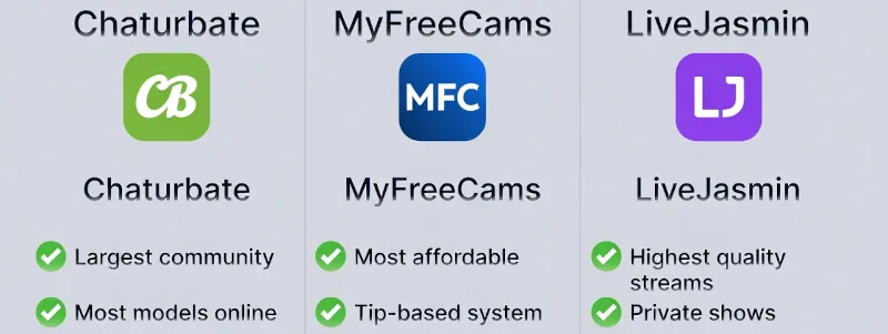 Side-by-side comparison of popular camming platforms showing logos and features